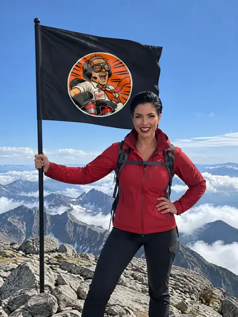Victoria Vale wearing the I QUIT Flag